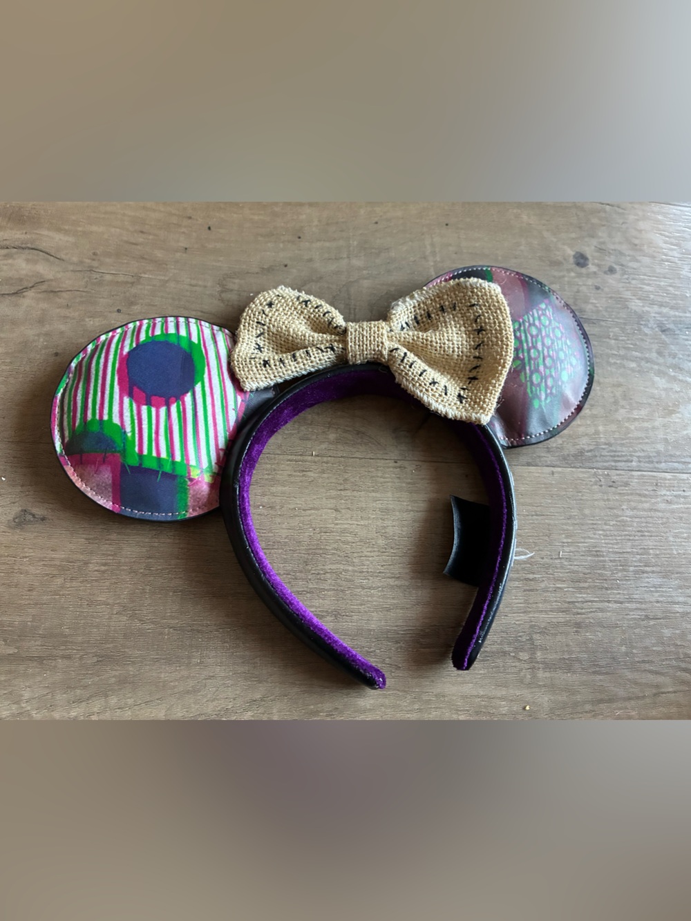 Kids Multicolor Minnie Ear Headband with Tan Bow